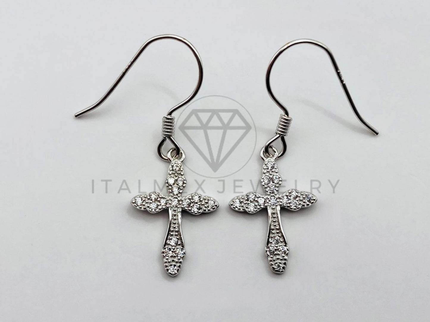 Arete de Lujo - 104426 - Arete Cruz con Circonia Clara - Plata .925