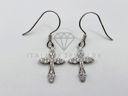 Arete de Lujo - 104426 - Arete Cruz con Circonia Clara - Plata .925