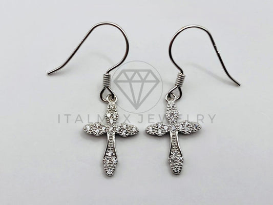 Arete de Lujo - 104426 - Arete Cruz con Circonia Clara - Plata .925