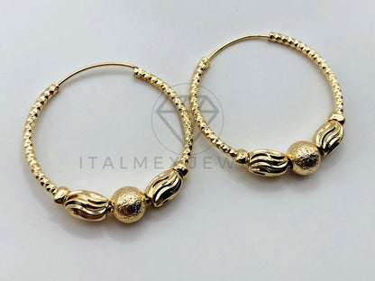 Arete de Lujo - 106006 -Arracada Bola Arenada y Oval 3cm - Oro Laminado 18K