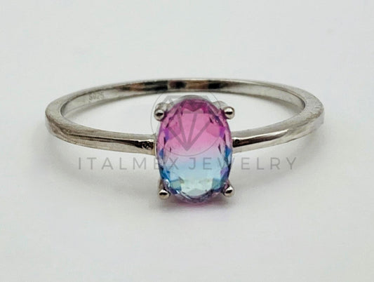 Anillo de Dama - 104703 - Anillo Oval Circonia Rosa y Tornasol - Plata .925