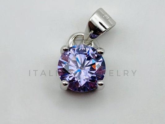 Dije No Religioso - 105506 - Dije Redondo Circonia Morado Lavanda 6mm Plata .925