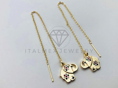 Arete de Lujo - 106019 -Arete Violador de Elefante con Circonia Colores - Oro Laminado 18K
