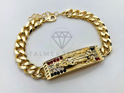Pulsera de Lujo - 105970 -Esclava Virgen de Guadalupe con Circonia Tricolor - Oro Laminado