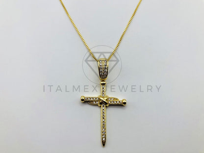 Collar Elegante - 105958 -Collar Cruz de Clavos Circonia Clara Oro Laminado 18K