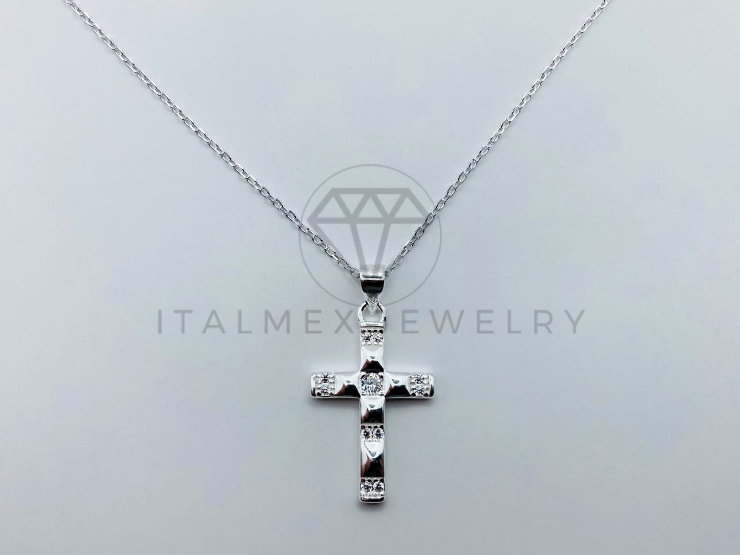 Collar de Lujo - 105950 - Collar Cristo Circonia Clara Plata .925