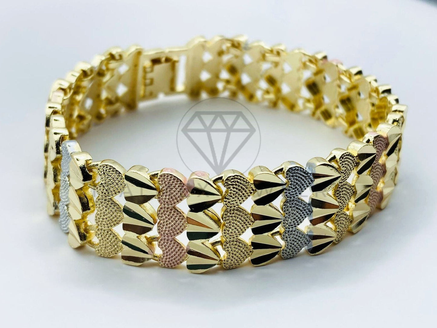 Pulsera de Lujo - 105824 - Pulsera de Corazones Diamantados Oro Laminado 18K