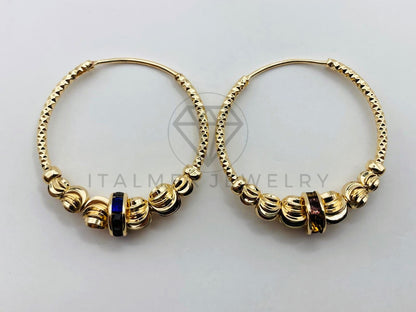 Arete de Lujo - 106024 -Arracada Bola Rayada y Cristal 3cm - Oro Laminado 18K