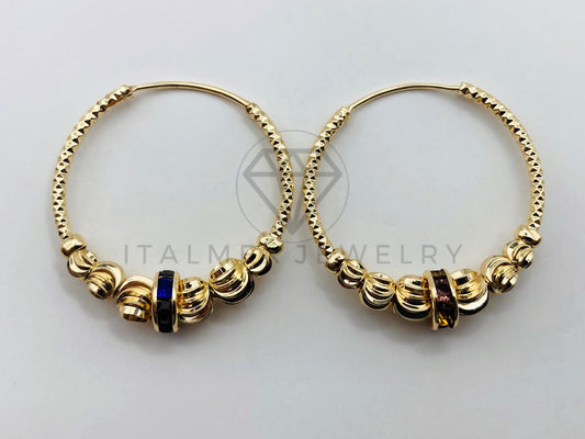 Arete de Lujo - 106024 -Arracada Bola Rayada y Cristal 3cm - Oro Laminado 18K