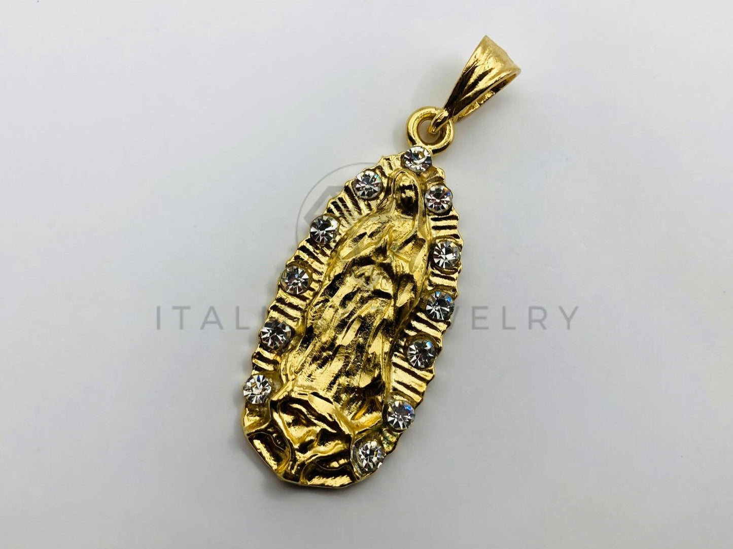 Dije Religioso - 100442 - Virgen de Guadalupe con Circonia Clara Oro Laminado 18K