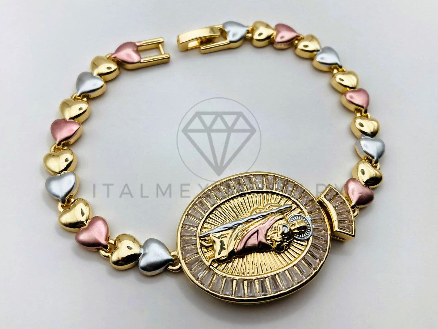 Pulsera de Lujo - 105978 -Esclava San Judas Corazon y Circonia Clara - Oro Laminado