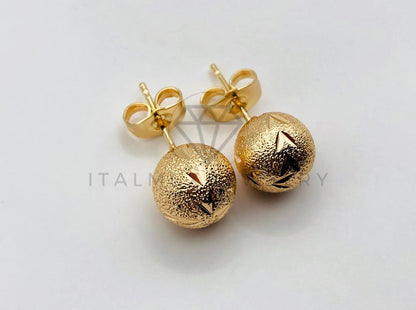 Arete de Lujo - 105999 -Broquel Diamantado y Arenado Dorado - Oro Laminado 18K