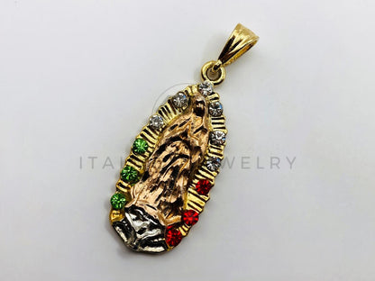 Dije Religioso - 100444 - Virgen de Guadalupe con Circonia Tricolor Oro Laminado 18K