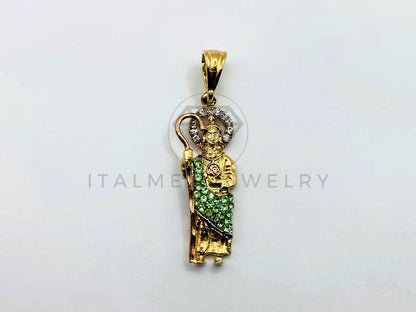 Dije Religioso - 100387 - San Judas Tadeo CZ Verde Tamaño Chico Oro Laminado 18K