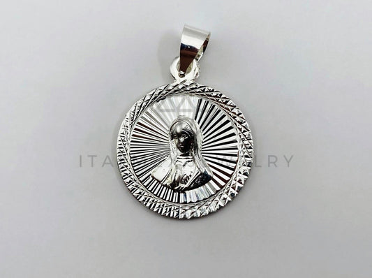 Dije Religioso - 102542 - Medalla Diamantada Redonda Santa Madre Plata .925