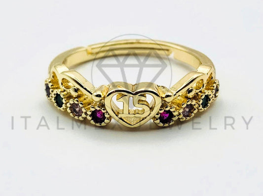 Anillo de Dama - 105558 - Diseño 15 Años Circonia Color Oro Laminado 18K
