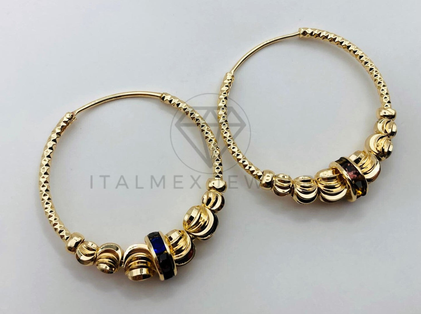 Arete de Lujo - 106024 -Arracada Bola Rayada y Cristal 3cm - Oro Laminado 18K