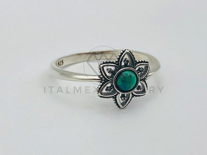 Anillo de Lujo - 105941 - Anillo Flor Mandala Turquesa Plata .925
