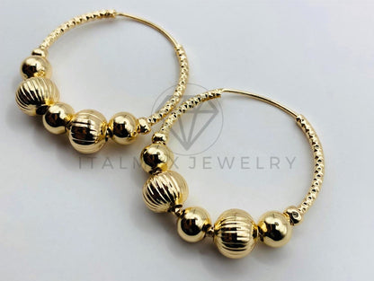 Arete de Lujo - 106008 -Arracada Bola Rayada y Lisa 3cm - Oro Laminado 18K