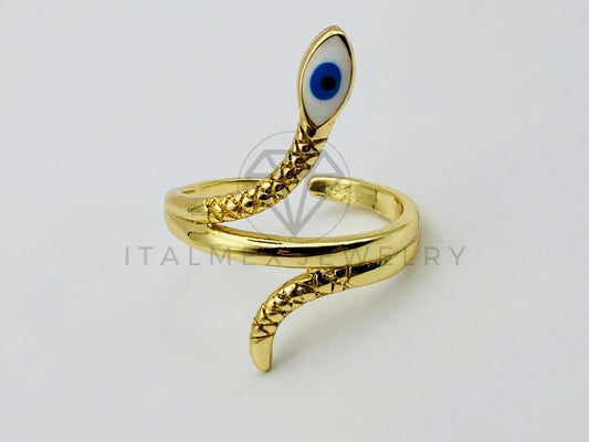 Anillo de Dama - 106028 - Anillo Serpiente y Ojo Turco Blanco Oro Laminado 18K