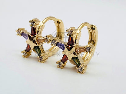 Arete de Lujo - 102115 - Diseño de Estrellas Circonia Colores Oro Laminado 18K