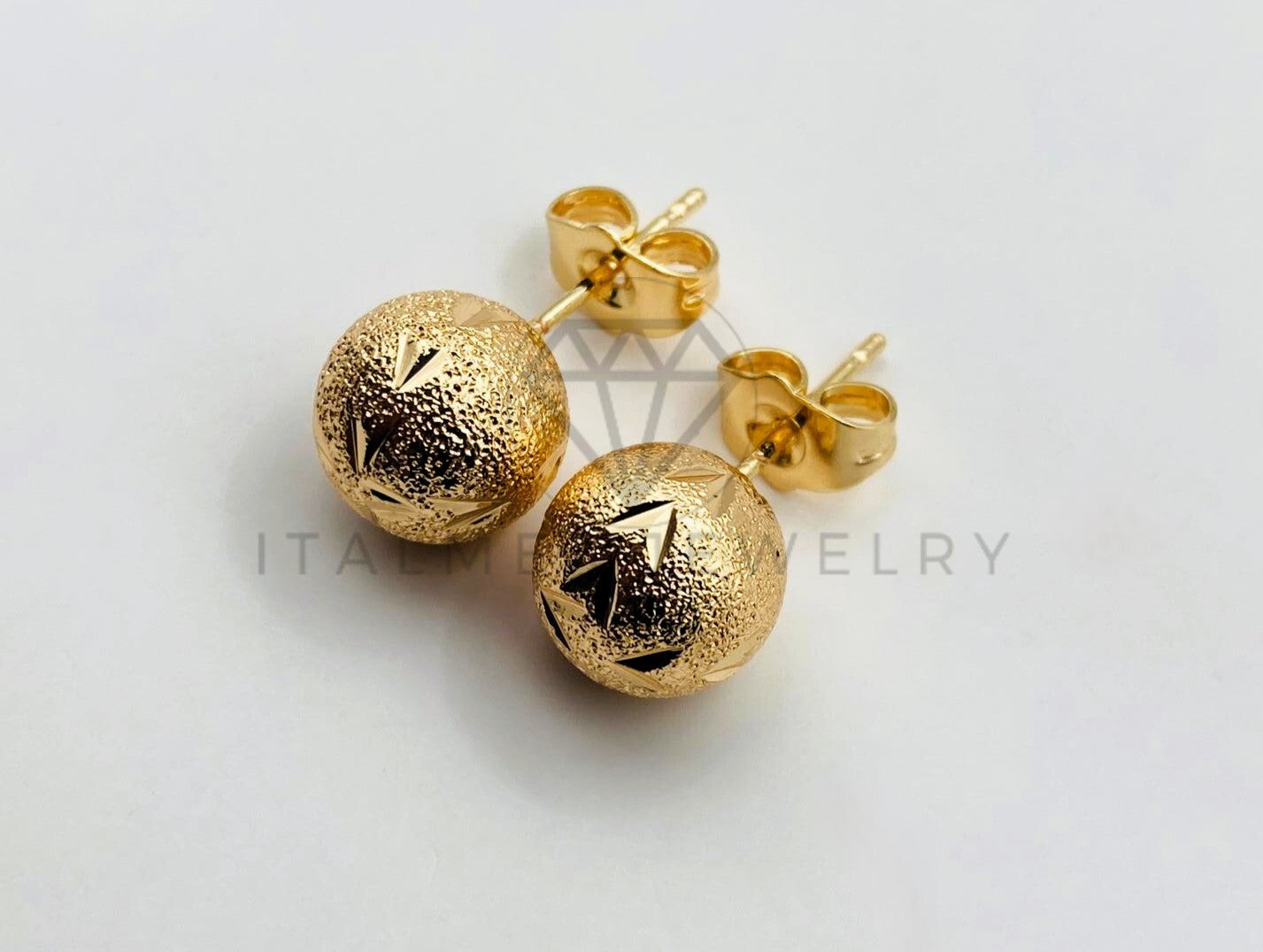 Arete de Lujo - 105999 -Broquel Diamantado y Arenado Dorado - Oro Laminado 18K