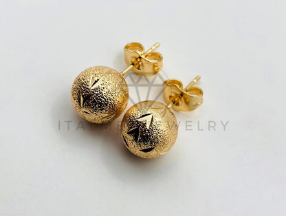 Arete de Lujo - 105999 -Broquel Diamantado y Arenado Dorado - Oro Laminado 18K