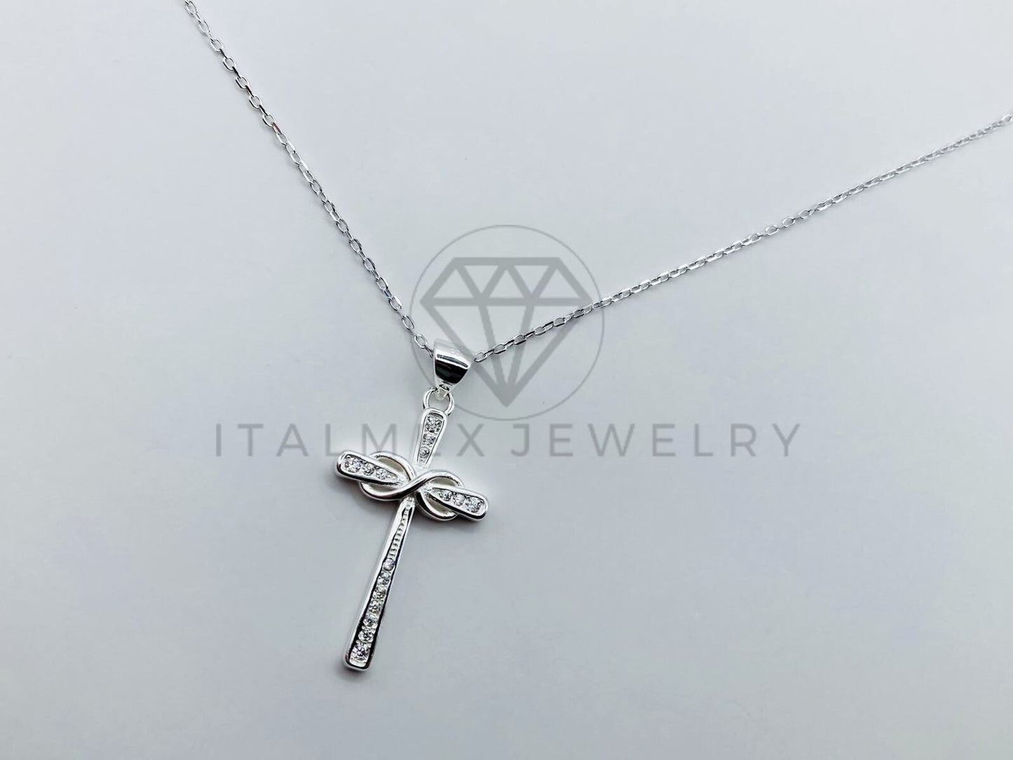 Collar de Lujo - 105951 - Collar Cruz Moderna Circonia Clara Plata .925