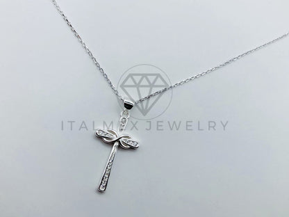 Collar de Lujo - 105951 - Collar Cruz Moderna Circonia Clara Plata .925