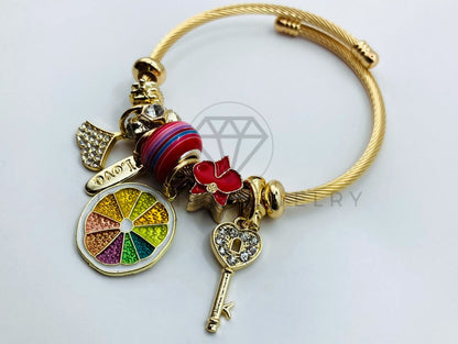 Pulsera de Lujo - 105841 - Pulsera PDR Naranja de Colores y Llave Oro Laminado 18K