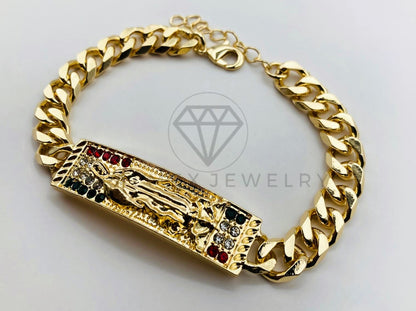 Pulsera de Lujo - 105970 -Esclava Virgen de Guadalupe con Circonia Tricolor - Oro Laminado