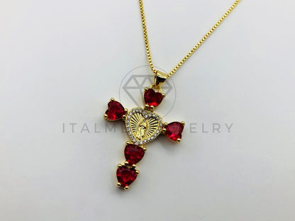Collar Elegante - 105959 -Collar Virgen de Guadalupe Corazon Rojo Oro Laminado 18K