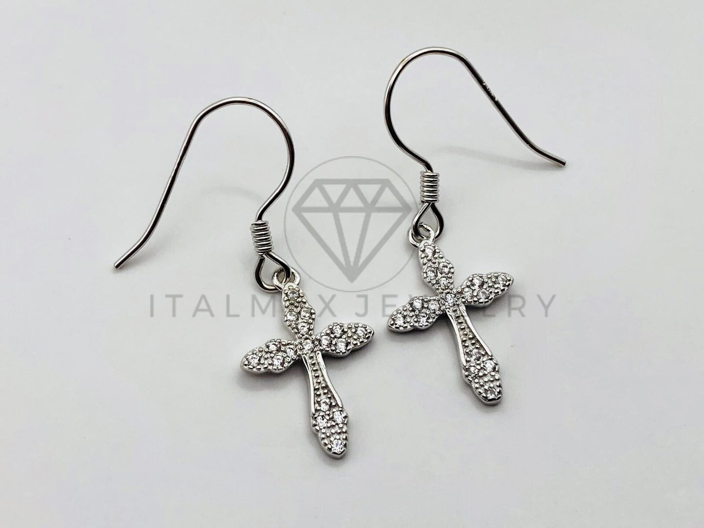 Arete de Lujo - 104426 - Arete Cruz con Circonia Clara - Plata .925