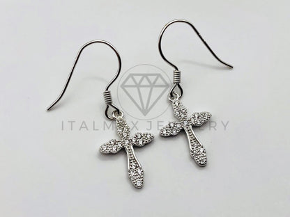 Arete de Lujo - 104426 - Arete Cruz con Circonia Clara - Plata .925