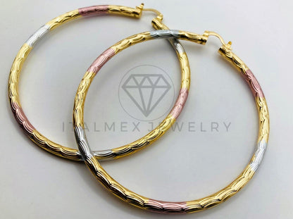 Arete de Lujo - 105987 - Arracada Rayada 8cm 3 Oros - Oro Laminado 18K