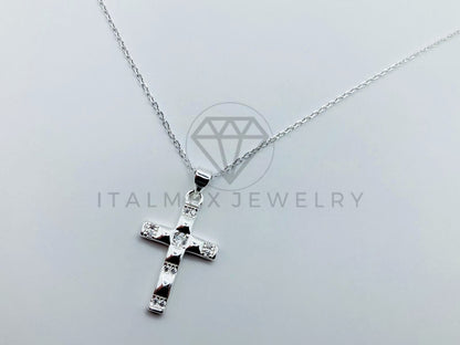 Collar de Lujo - 105950 - Collar Cristo Circonia Clara Plata .925