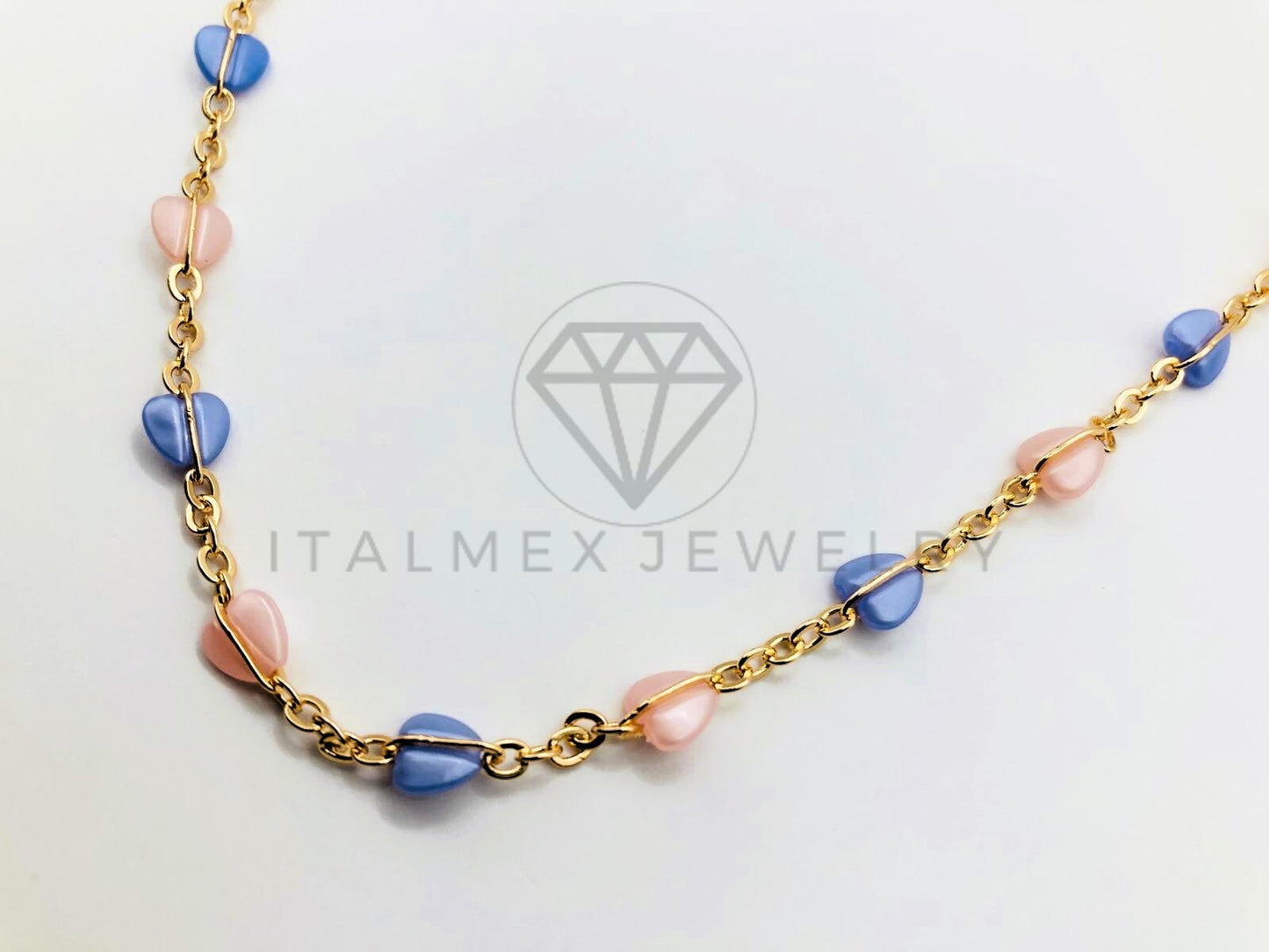 Collar Elegante - 105956 -Collar Corazon Color Pastel Oro Laminado 18K