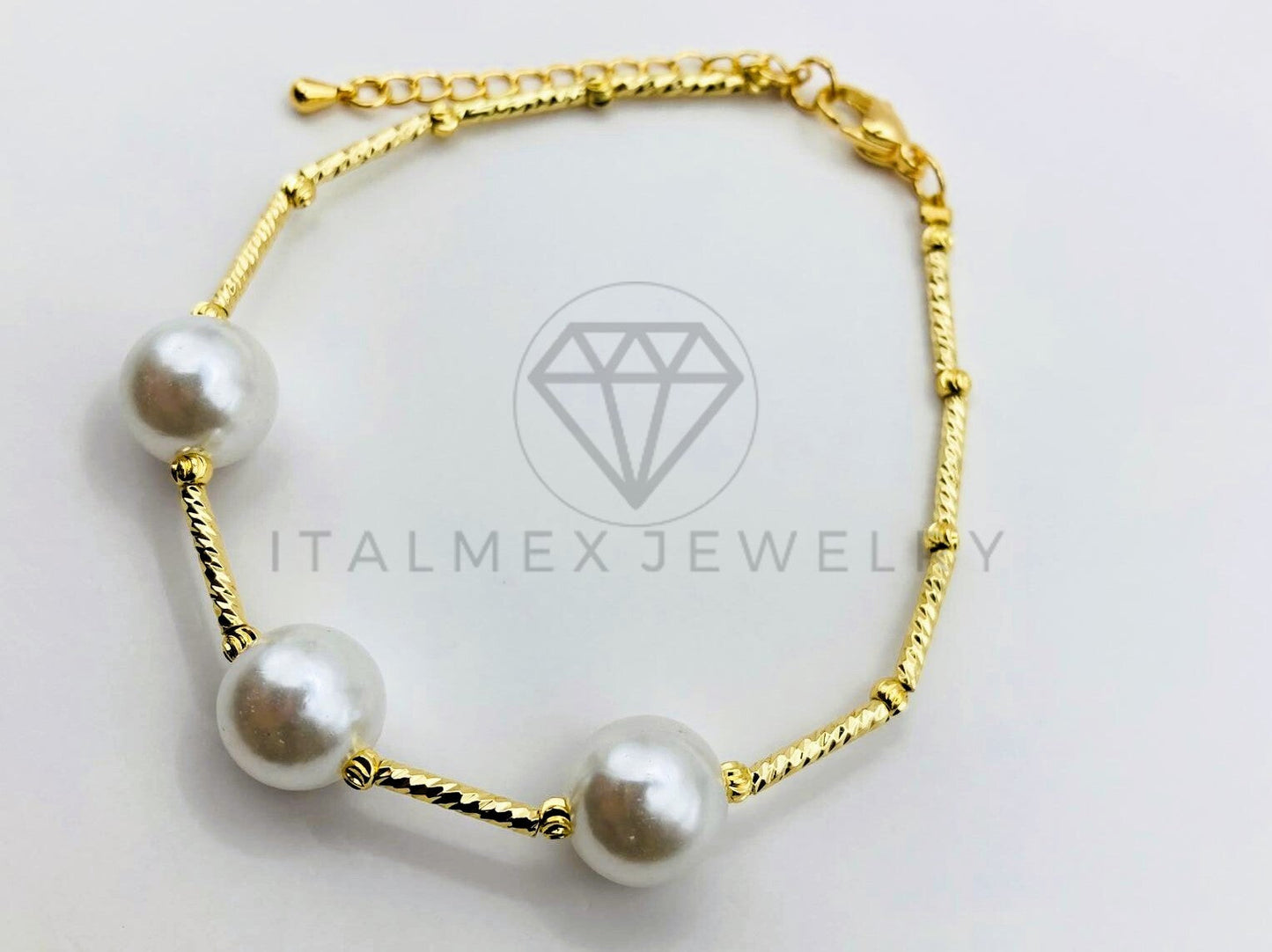 Pulsera Ajustable - 105964 - Diseño Perla Rayada 13mm Oro Laminado
