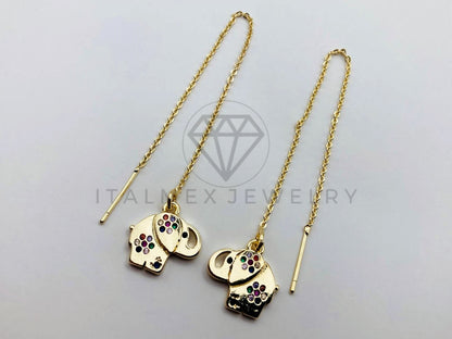 Arete de Lujo - 106019 -Arete Violador de Elefante con Circonia Colores - Oro Laminado 18K