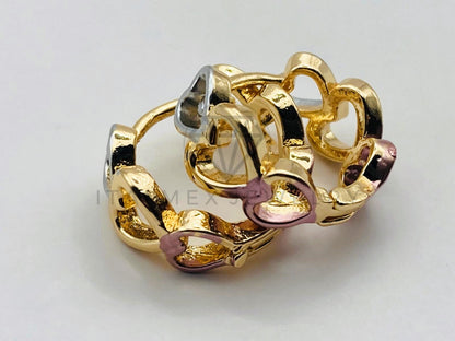 Arete de Lujo - 106002 -Huggie Corazones 3 Oros - Oro Laminado 18K