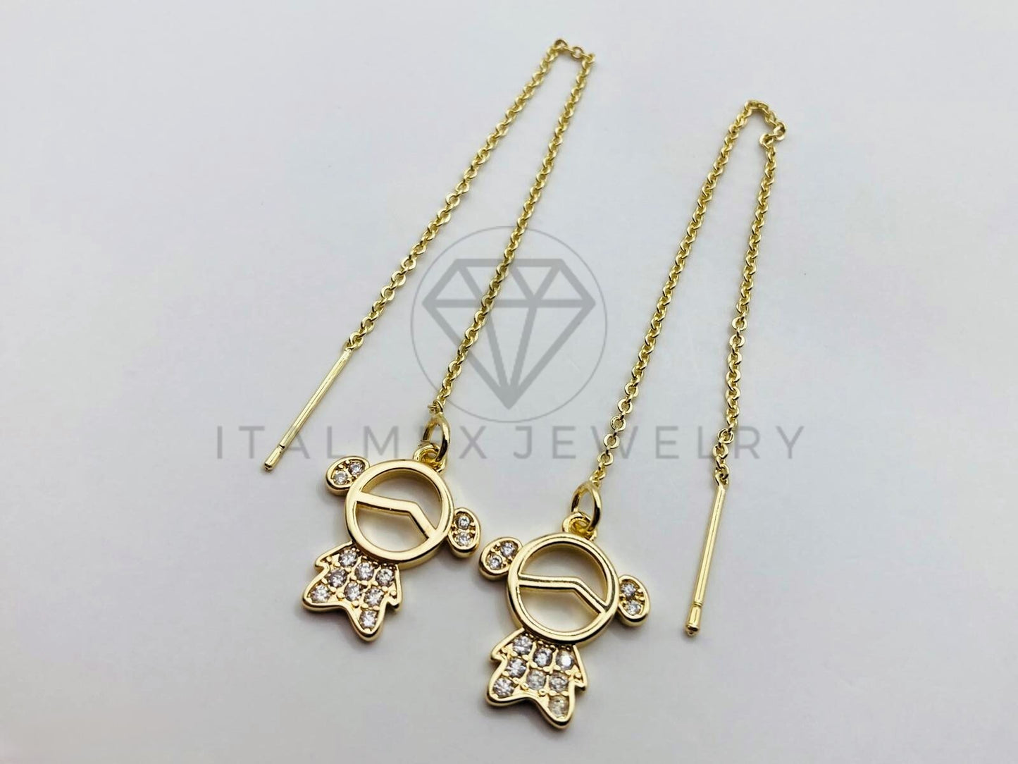 Arete de Lujo - 106018 -Arete Violador de Niña con Circonia Clara - Oro Laminado 18K