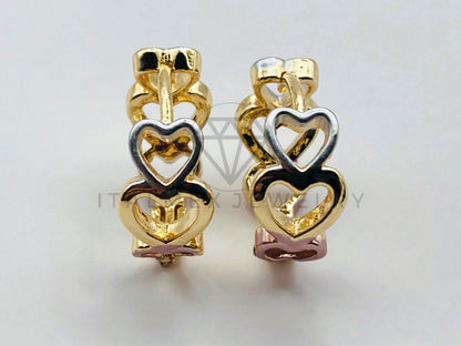 Arete de Lujo - 106002 -Huggie Corazones 3 Oros - Oro Laminado 18K