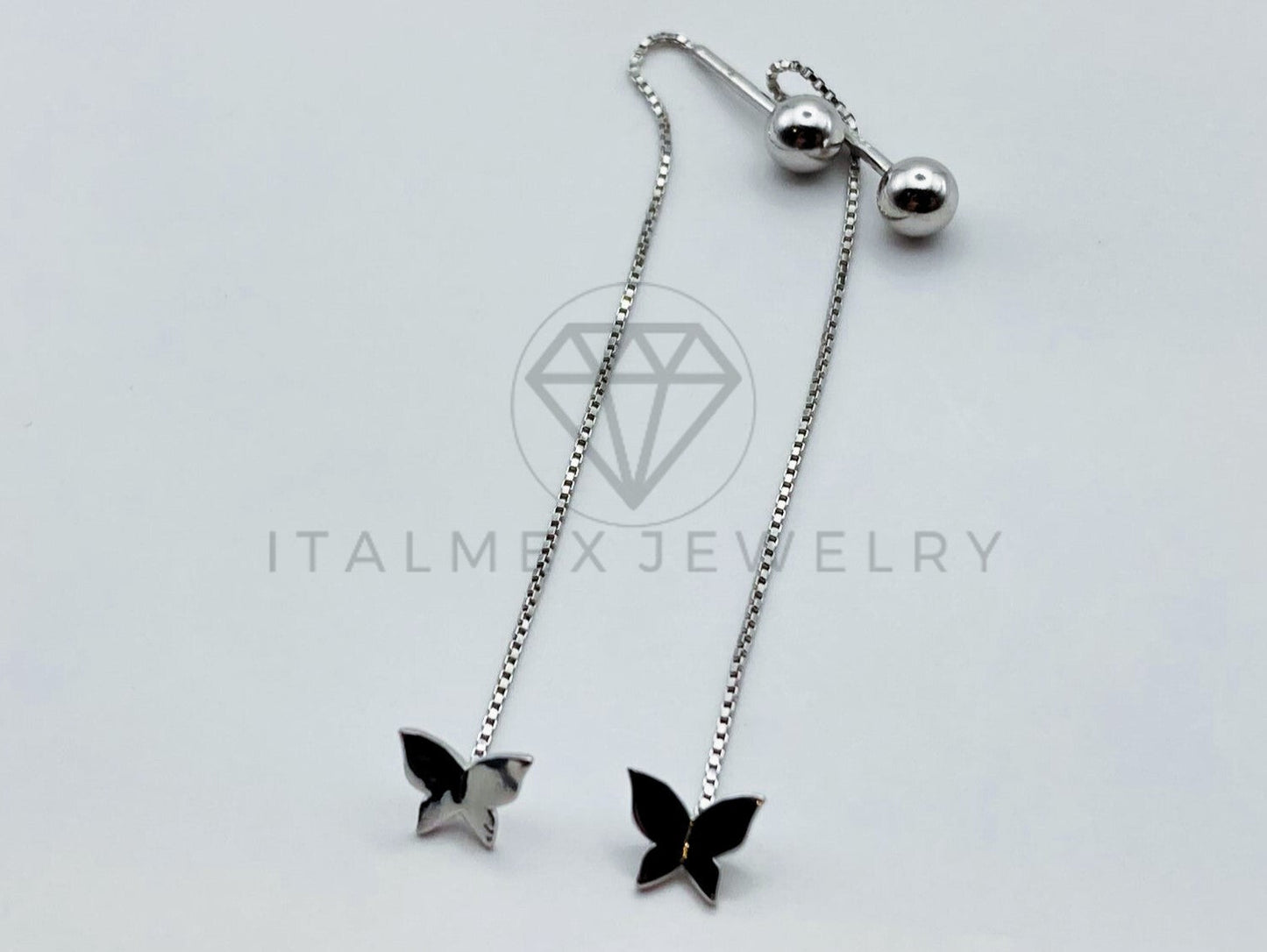 Arete de Lujo - 104751 - Arete Estilo Violador Mariposa con Bola - Plata .925