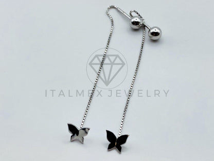 Arete de Lujo - 104751 - Arete Estilo Violador Mariposa con Bola - Plata .925