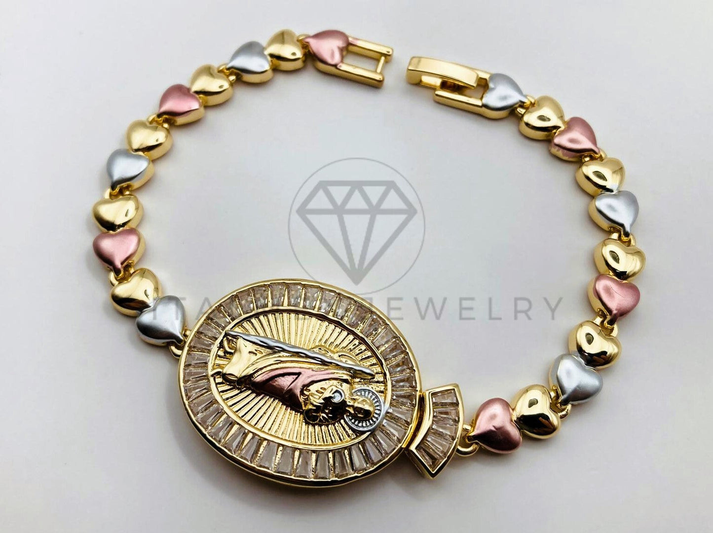 Pulsera de Lujo - 105978 -Esclava San Judas Corazon y Circonia Clara - Oro Laminado