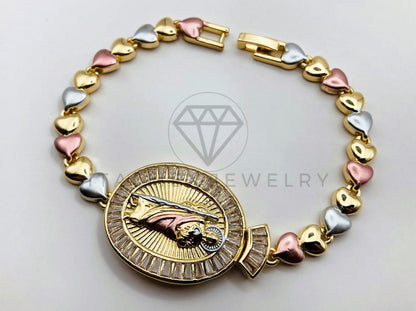 Pulsera de Lujo - 105978 -Esclava San Judas Corazon y Circonia Clara - Oro Laminado