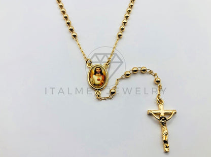Rosario de Lujo - 105911 - Rosario Clásico Bola Lisa con Medalla de Sagrado Corazon Oro Laminado 18K
