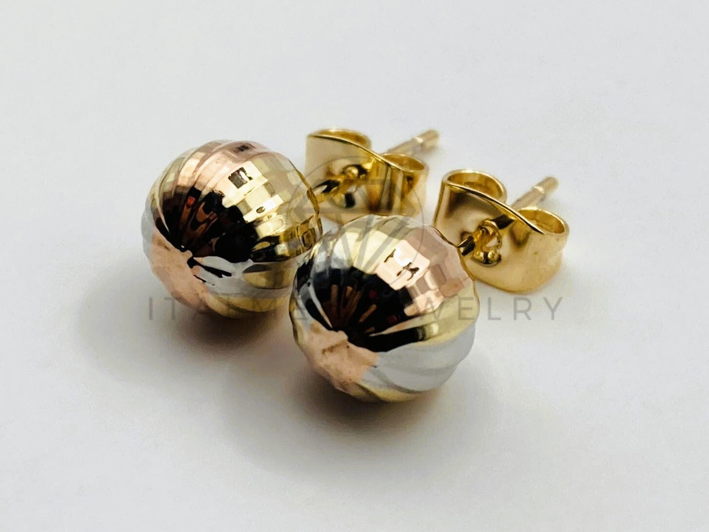 Arete de Lujo - 102071 - Diseño de Bola Rayada 8mm Oro Laminado 18K