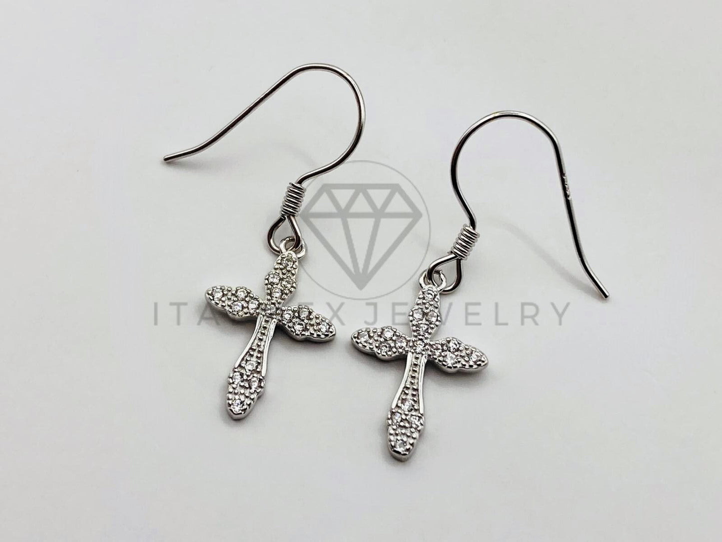 Arete de Lujo - 104426 - Arete Cruz con Circonia Clara - Plata .925