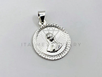 Dije Religioso - 102542 - Medalla Diamantada Redonda Santa Madre Plata .925
